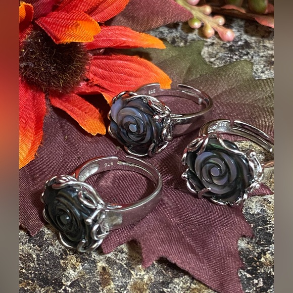 Genuine Abalone Solid Sterling Silver 925 Stamp Flower/Rose One Size Adj… - Picture 5 of 15